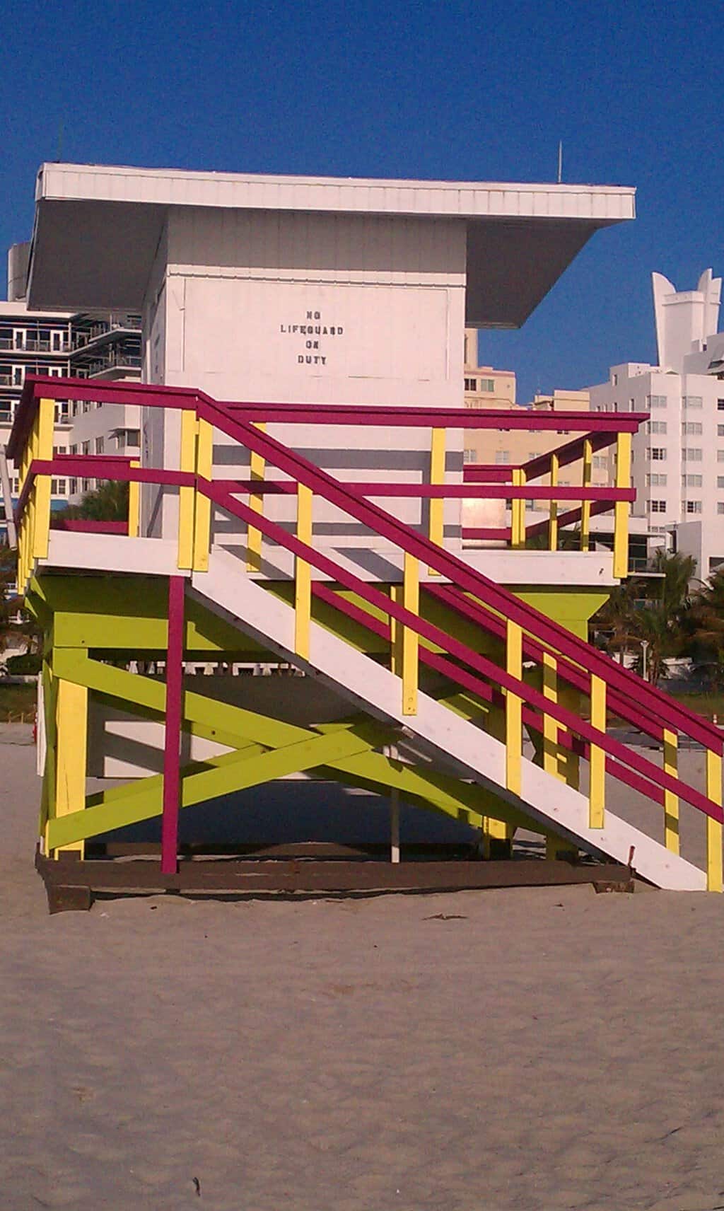 The lifeguard stand is decorated really cute on South Beach