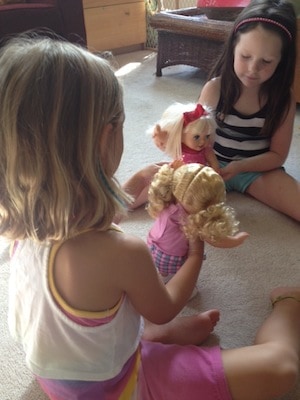 Little Mommy dolls playing