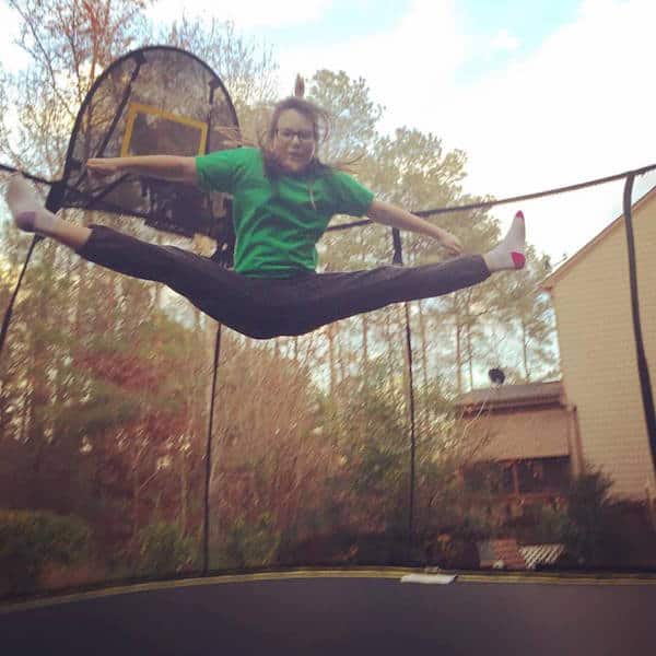 cheer jump on trampoline